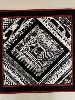 Hand Crafted Quilted One of a Kind Table Runner/Wall Art Decor Blk White Rust OS